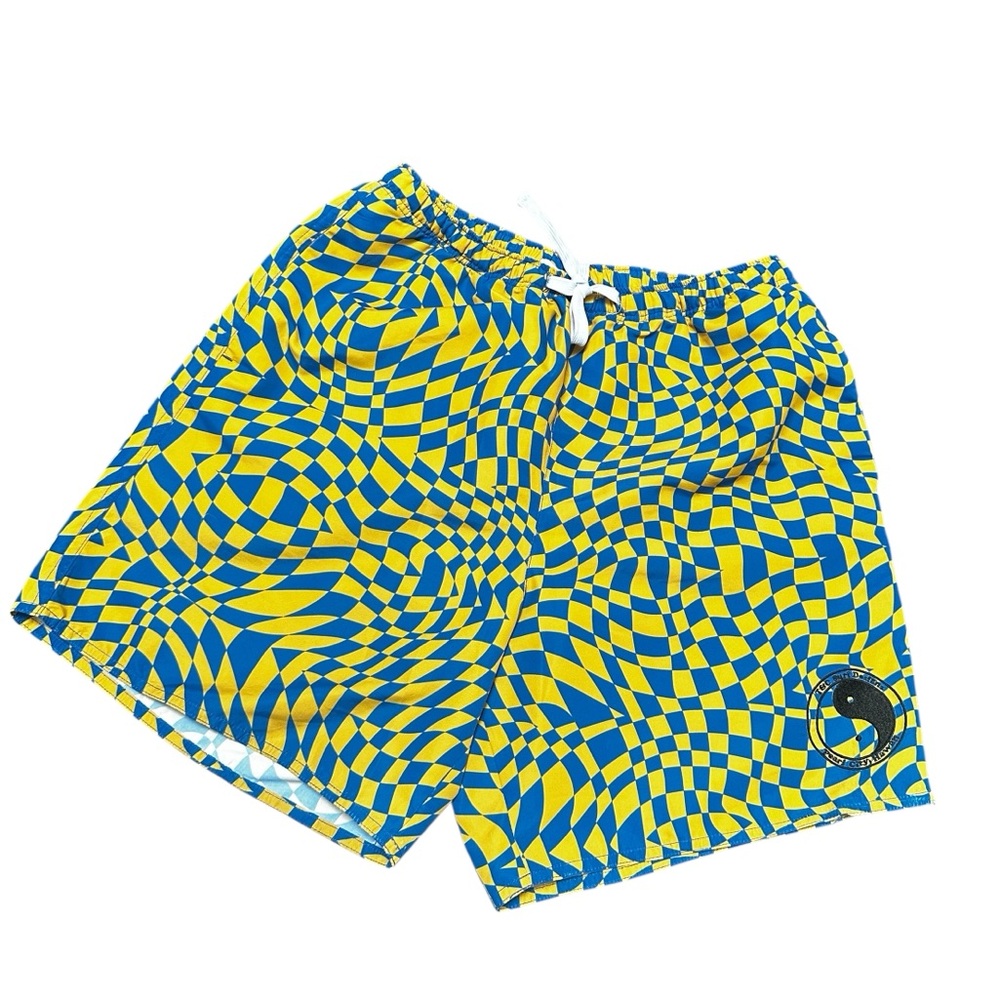 Bayflow Board Shorts Yellow and Blue Checkered Shorts mesh lined men's size M
